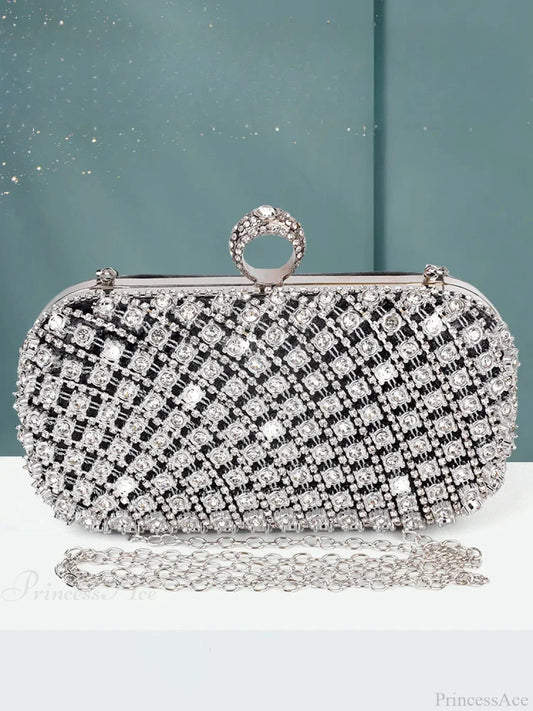 Rhinestone Square Purse Designer Shoulder Bag Evening Bag Black clutchbag-250126