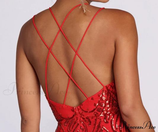 Salma Formal Sequin Charming Scroll Print Dress S.o. Long Dresses