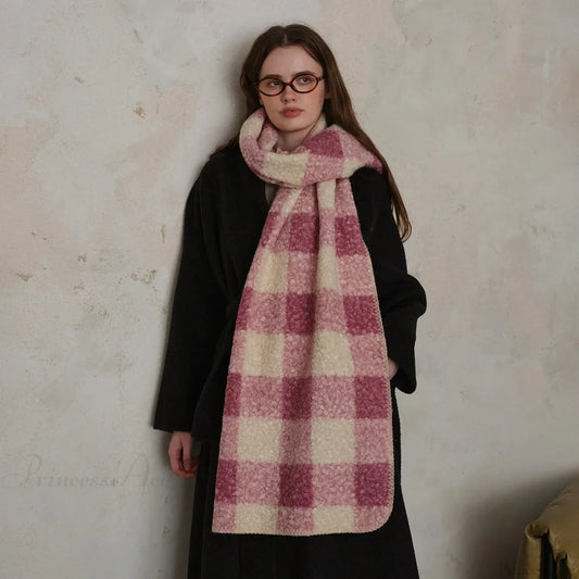 Scottish Woolen Plaid Scarf For Women - Autumn/Winter Shawl Pink Beige / L190 W50Cm Scarfs-L