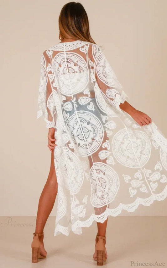 Sexy See-Through Lace Blouse Boho Beach Bikini Cover Up bohocoverup-250126