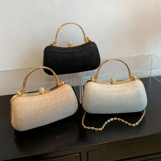 Shiny Heart Shape Evening Clutch Chain Shoulder Bag Black clutchbag-250126