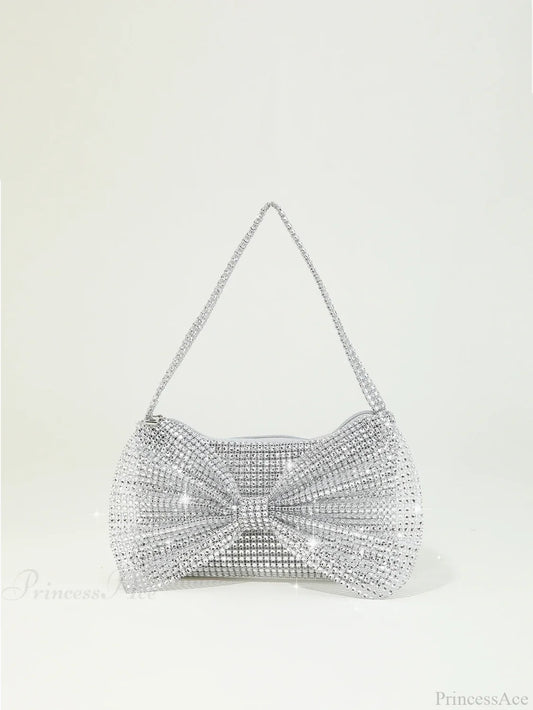 Shiny Rhinestone Bow Evening Clutch Bag XF-28 SLV clutchbag-250126