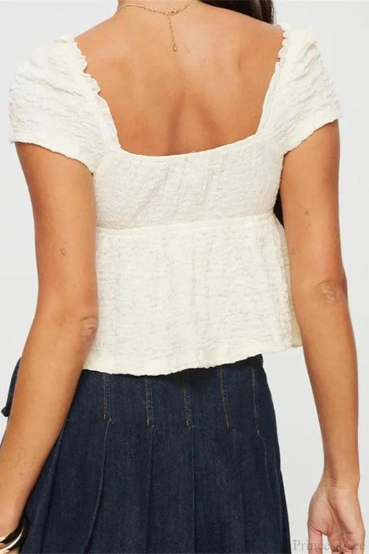 Short Sleeve V-neck Tie-up Ruched Solid Crop Top croptop-250126