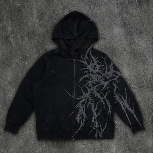 Skull Patchwork Zipper Hoodie black 1 / S