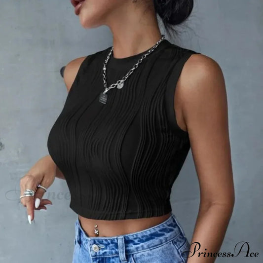 Sleeveless Rib Knit Women Summer Y2K High Street Style Koreanfashion Mock Neck Slim Fit Crop