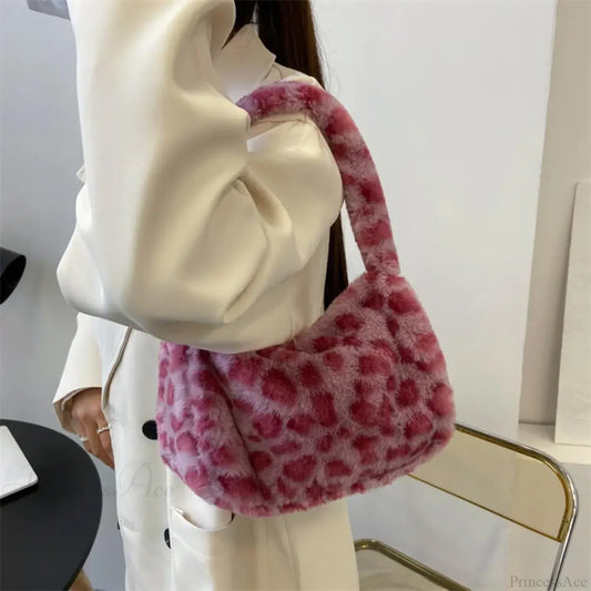 Soft Plush Leopard Pattern Shoulder Tote Handbag handbag-250126