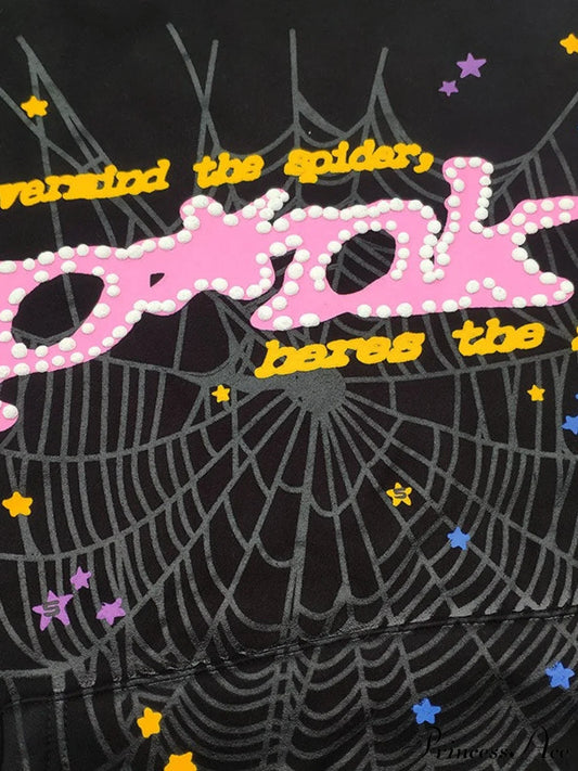 Spider Web Letter Print Fleece Cotton Thick Hoodie