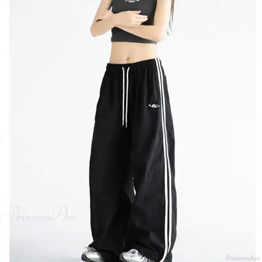 Striped Vintage Y2K Women Sweatpants Pants Black / S