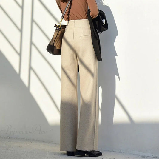 Super High Waist Wool Blend Warm Loose Cashmere Thick Woolen Pants