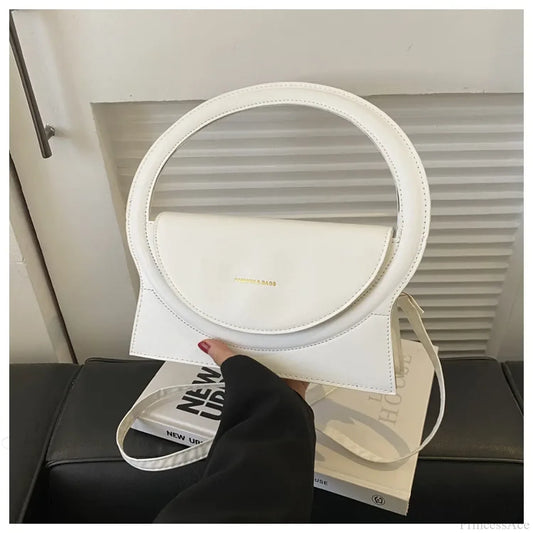 Top Brand Round Handle Luxury Leather Crossbody Handbag White handbag-250126