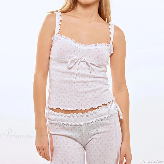 Tree Fungus Eyelet Sleeveless Cami Wide Leg Pants Two Pieces Set twopiecesset-250126