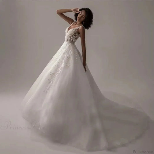 V-Neck Sleeveless Lace Wedding Dress weddingdress-250223