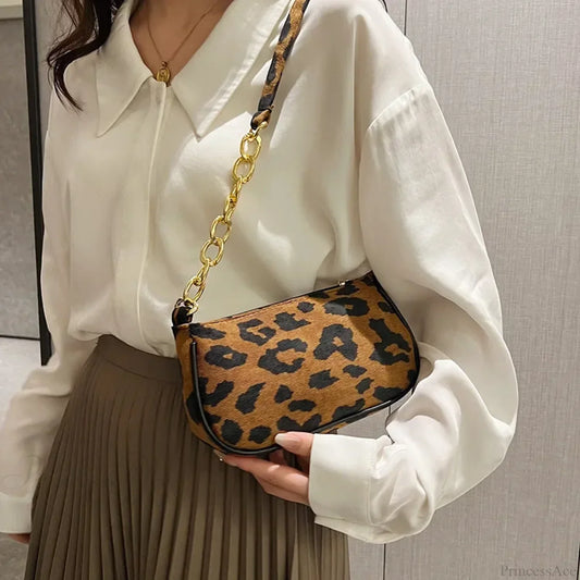 Vintage Chain Plush Leopard Shoulder Bag LightBrown shoulder-250126