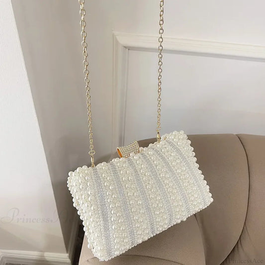 Vintage Pearl Diamond Evening Clutch Wedding Shoulder Bag Pearl / 20X13X5cm clutchbag-250126