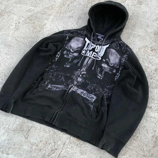 Vintage Y2K Gothic Skeleton Zipper Hoodie black / S
