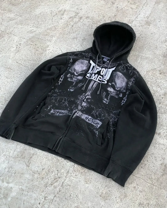 Washed Gothic Letter Zipper Hoodie