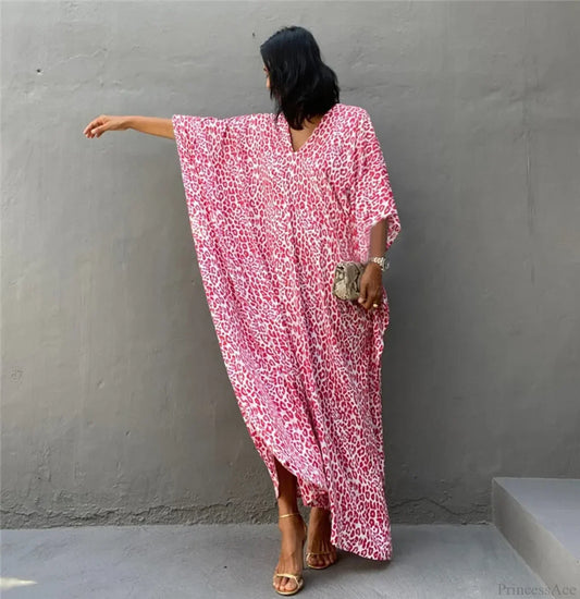 Women Swimsuit Kaftan Tunic Beach Cover Up pink / One Size