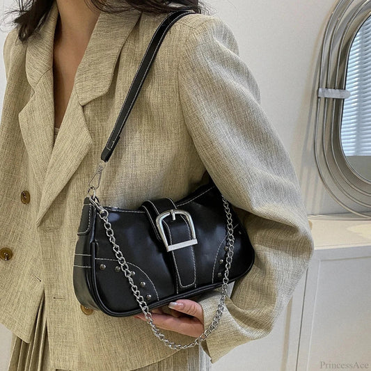 Y2K Cool Style Chain Shoulder Bag Black shoulder-250126
