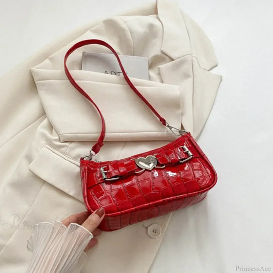 Y2K Peach Heart Leather Shoulder Bag Red shoulder-250126