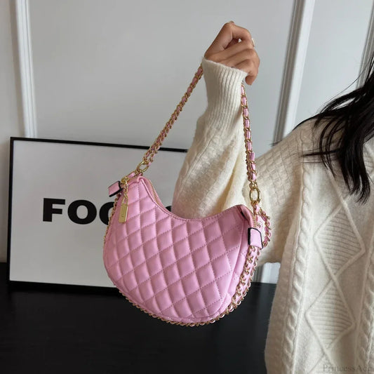 Zipper Women’s Bag Diamond Crossbody PU Leather Clutch Pink clutchbag-250126