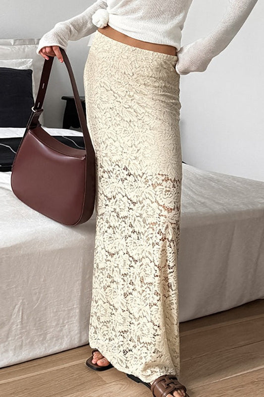 Sheer Jacquard Lace Maxi Skirt