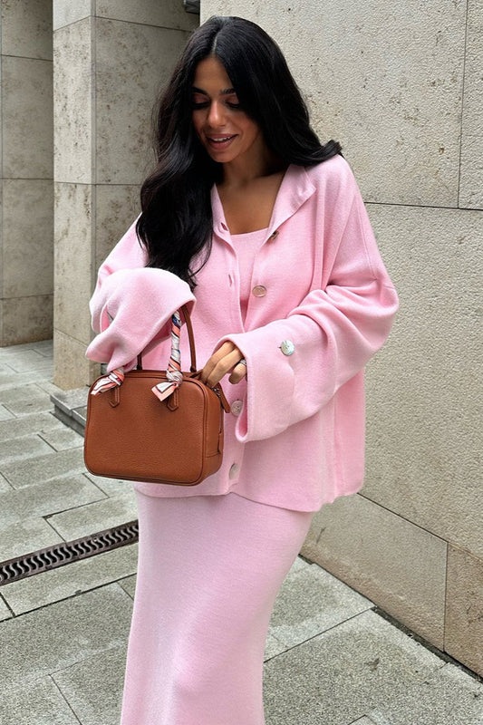 Elegant Minimalist Knit Long Sleeve Cardigan Cami Three Piece Set