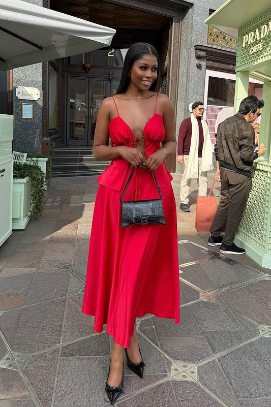 Chic Tie Cami High Waist Skirt Set