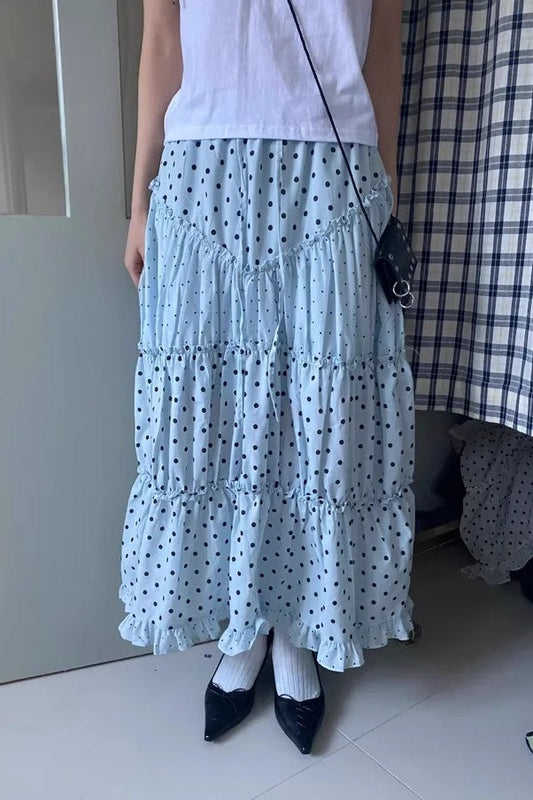 Kawaii Retro Polka Dot Ruffle Trim Mini Skirt