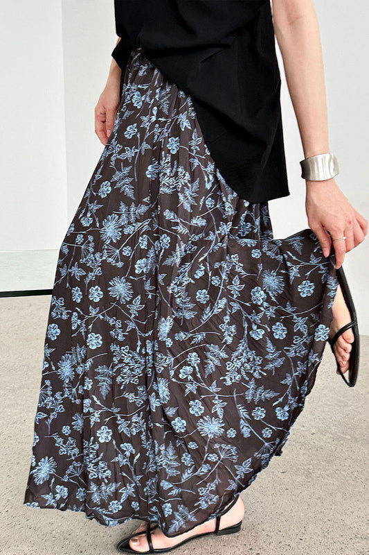 Retro Floral High Waist Pleated A Line Skirt