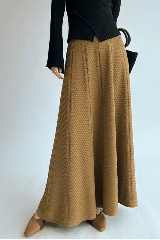 Vintage Textured-Knit High-Waist Maxi Skirt