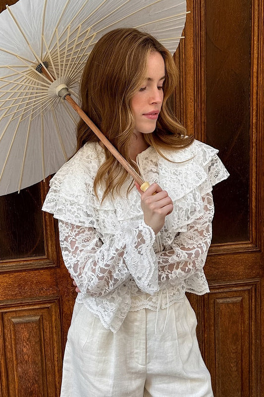 Vintage Lace Ruffle Long Sleeve Blouse