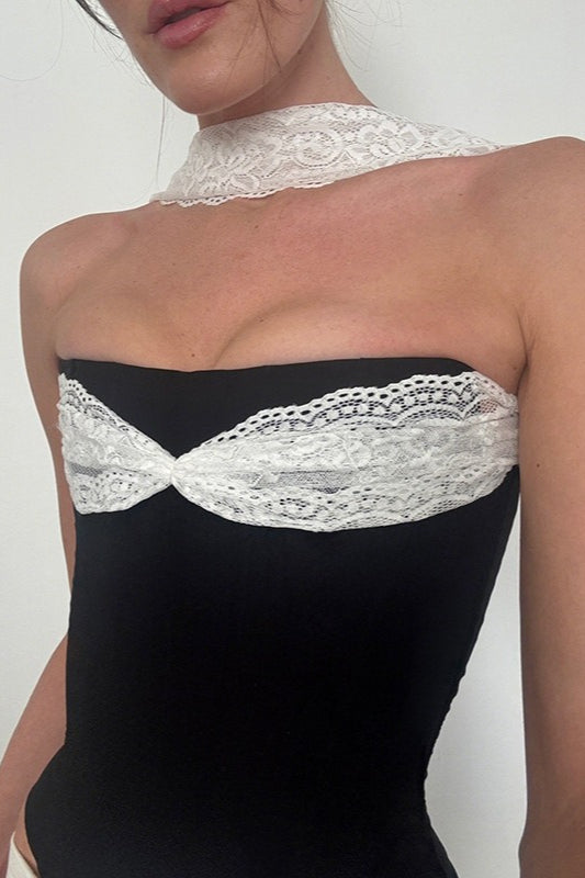 Lace Patch Slim Tube Tank Top