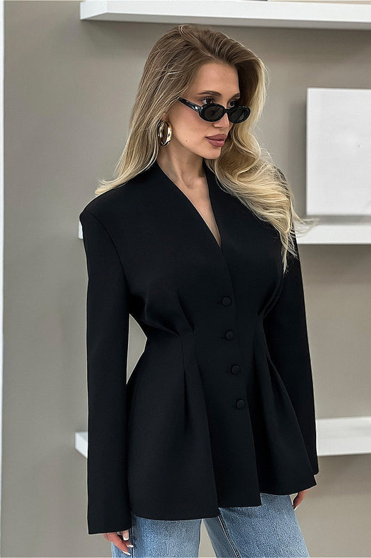V Neck Waist Cinched Blazer