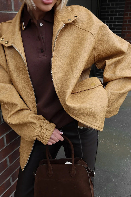 Vintage Stand Collar PU Leather Jacket