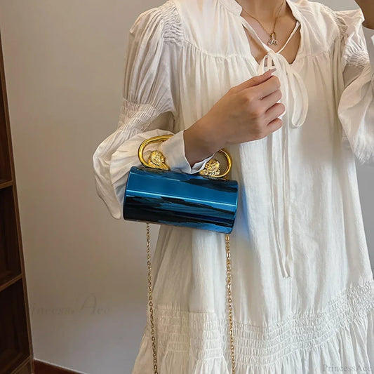 Acrylic Cylinder Crossbody Evening Clutch Bag Blue clutchbag-250126