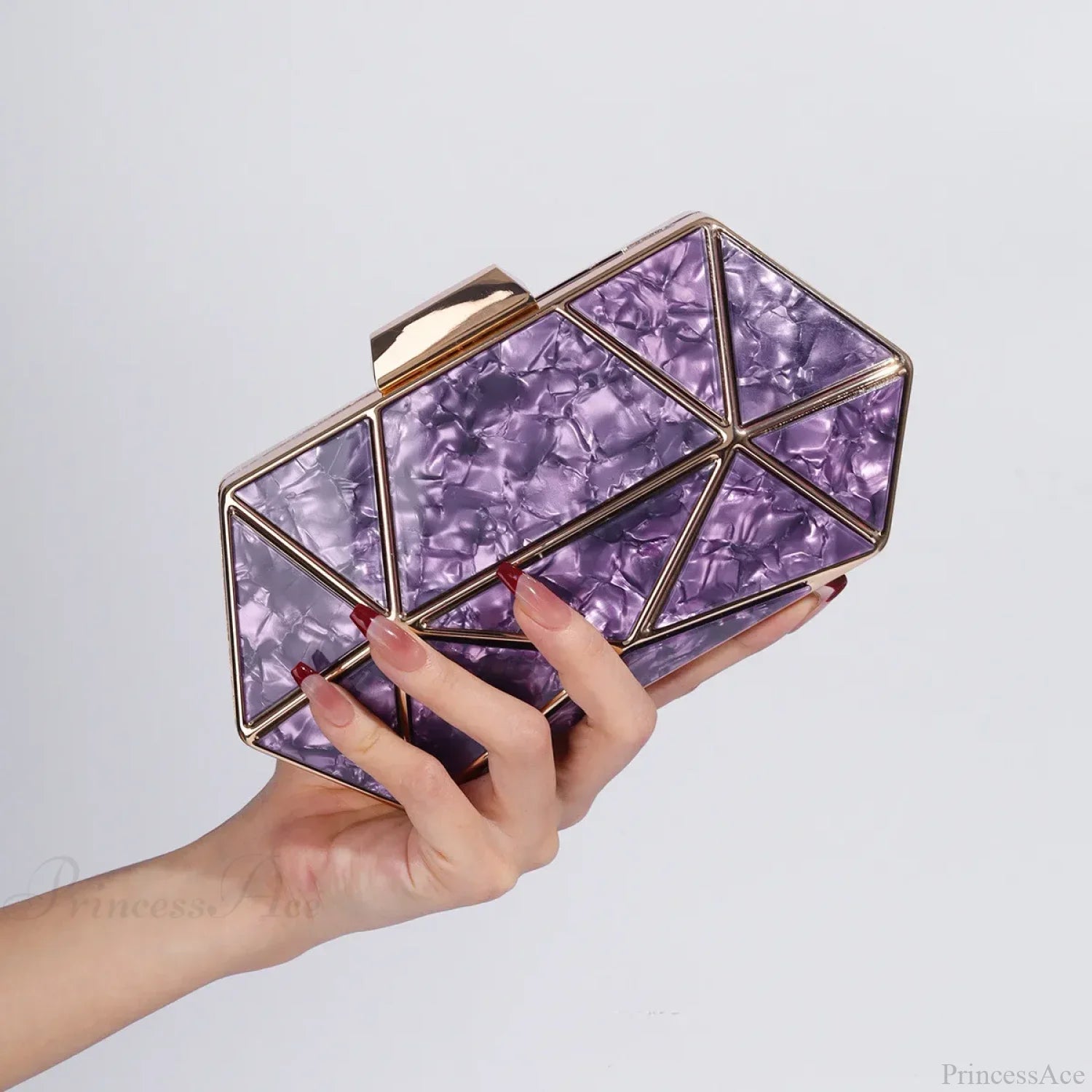 Acrylic Metal Diamond Evening Clutch Crossbody Bag PURPLE / 20-5-10cm clutchbag-250126