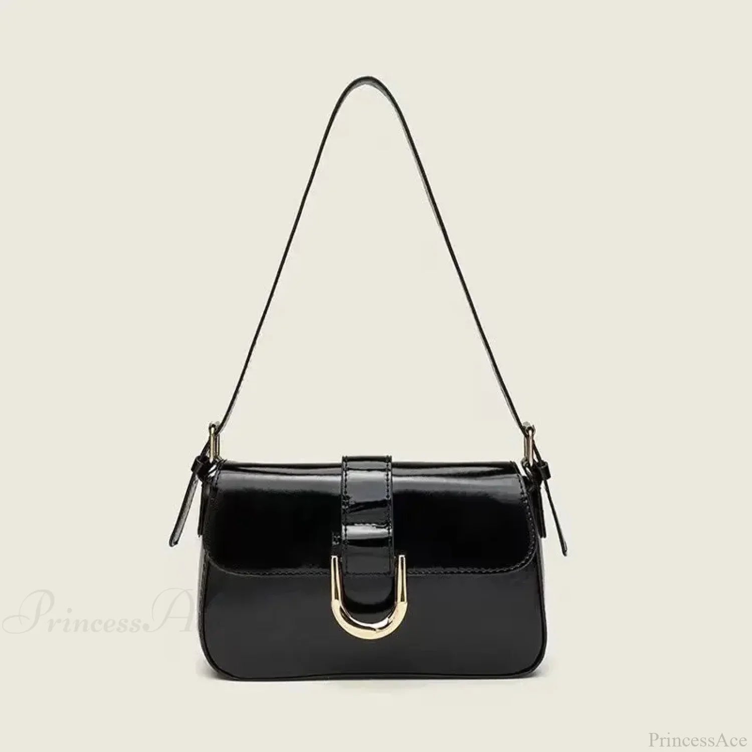 Adjustable Strap Patent Leather Satchel Bag Black shoulder-250126