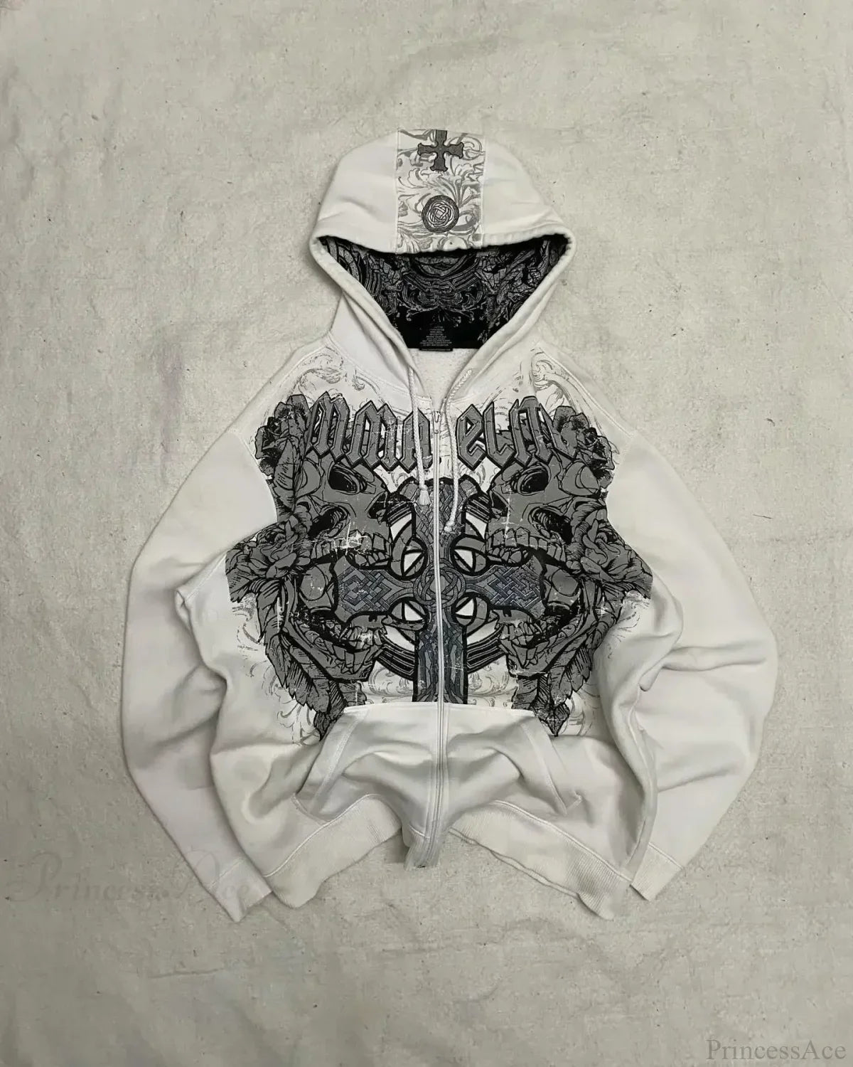 Affliction Gothic Skull Zipper Hoodie white 1 / S