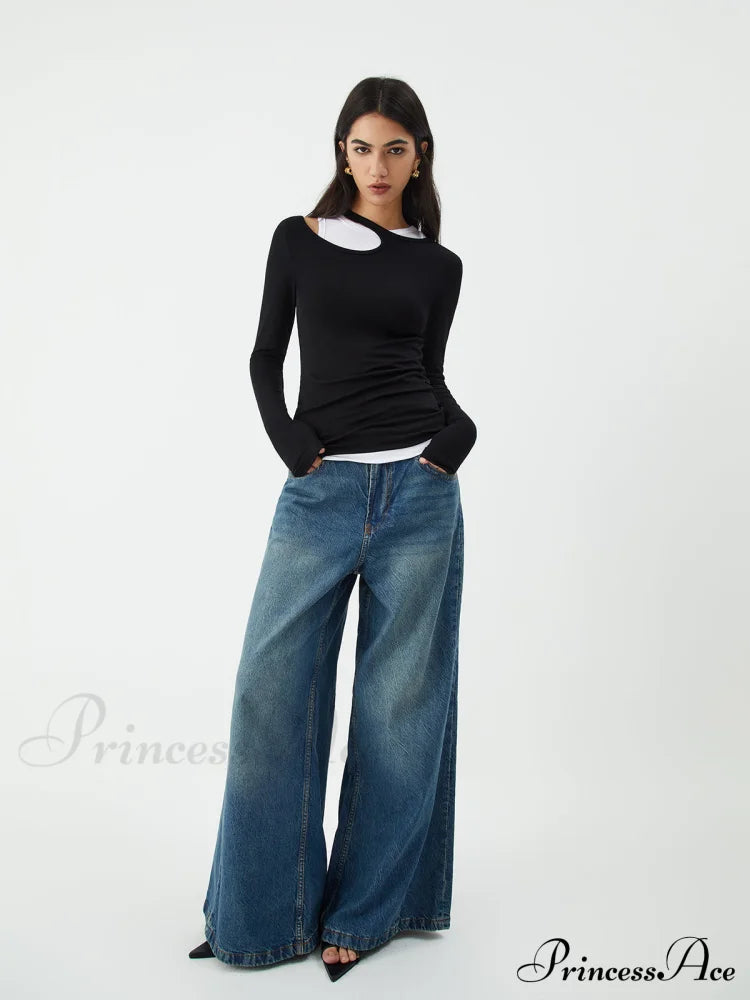 Asymmetrical Neck Graceful Long Sleeve Blouse Blouses