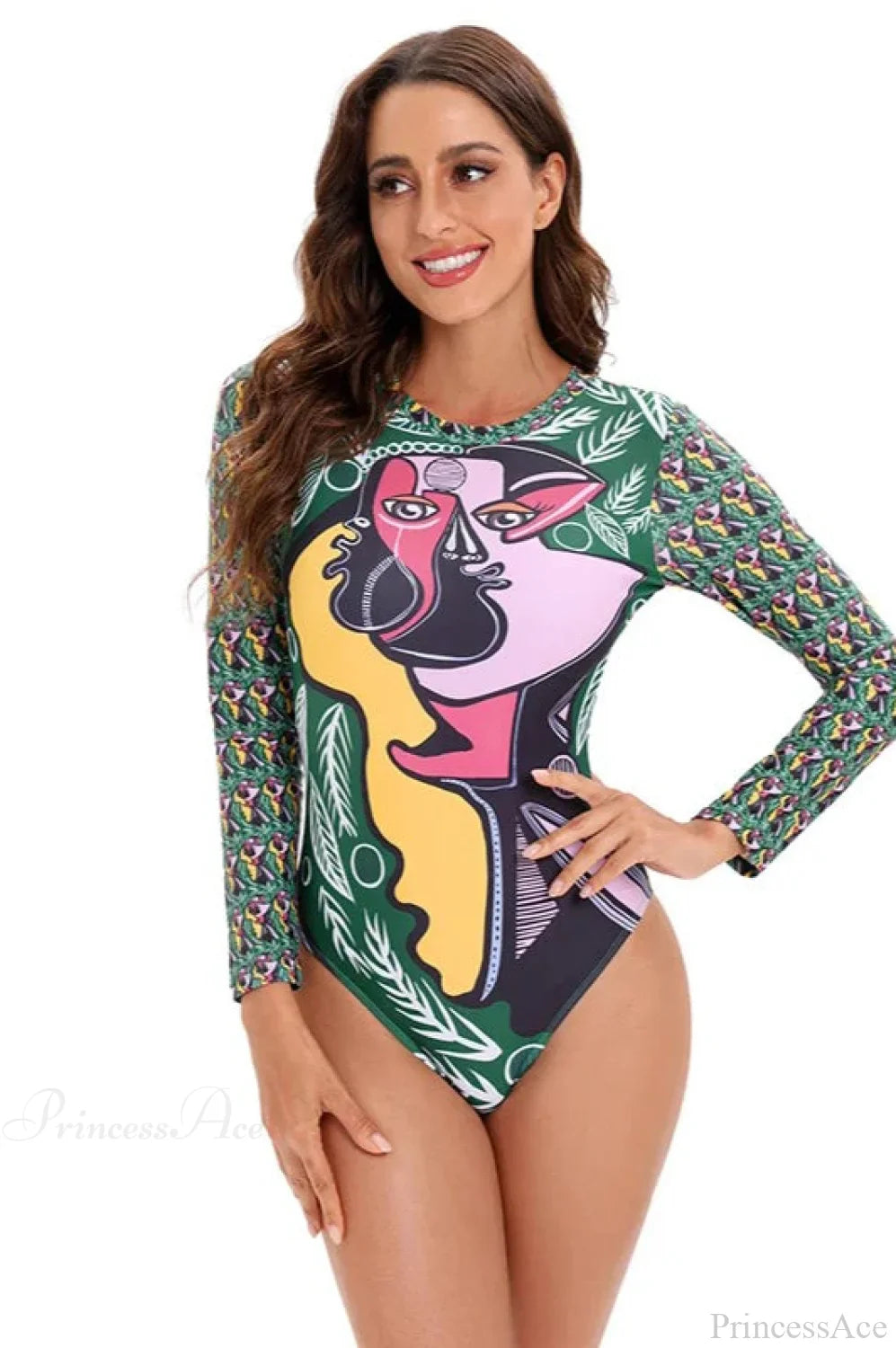 Backless Print Surfing One Piece Set green / S