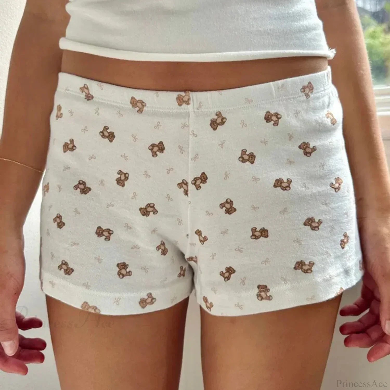 Bear Print Retro Slim Fit Camis Low Rise Shorts Two Pieces Set twopiecesset-250126