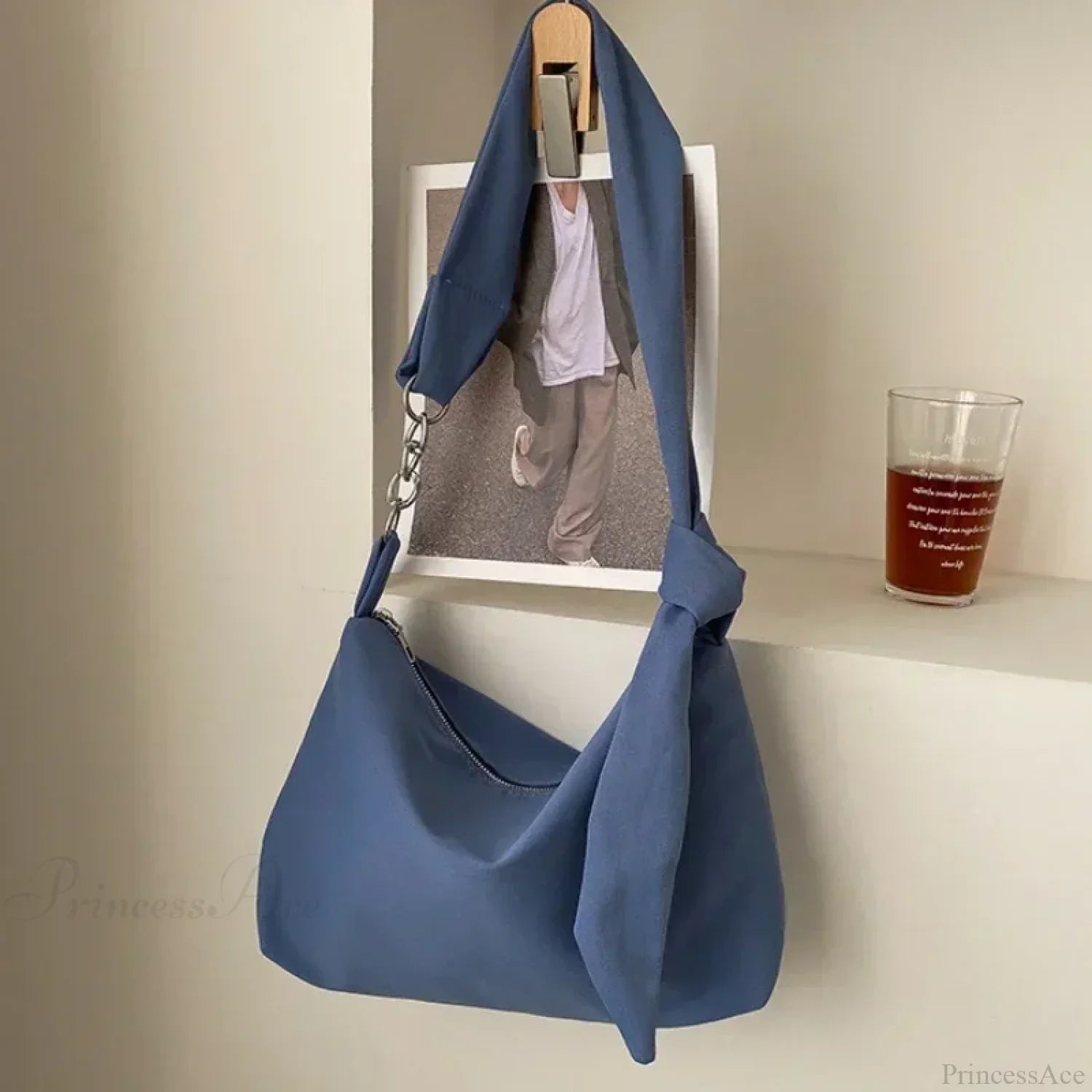 Black Crossbody Shoulder Bag with Chain Blue shoulder-250126