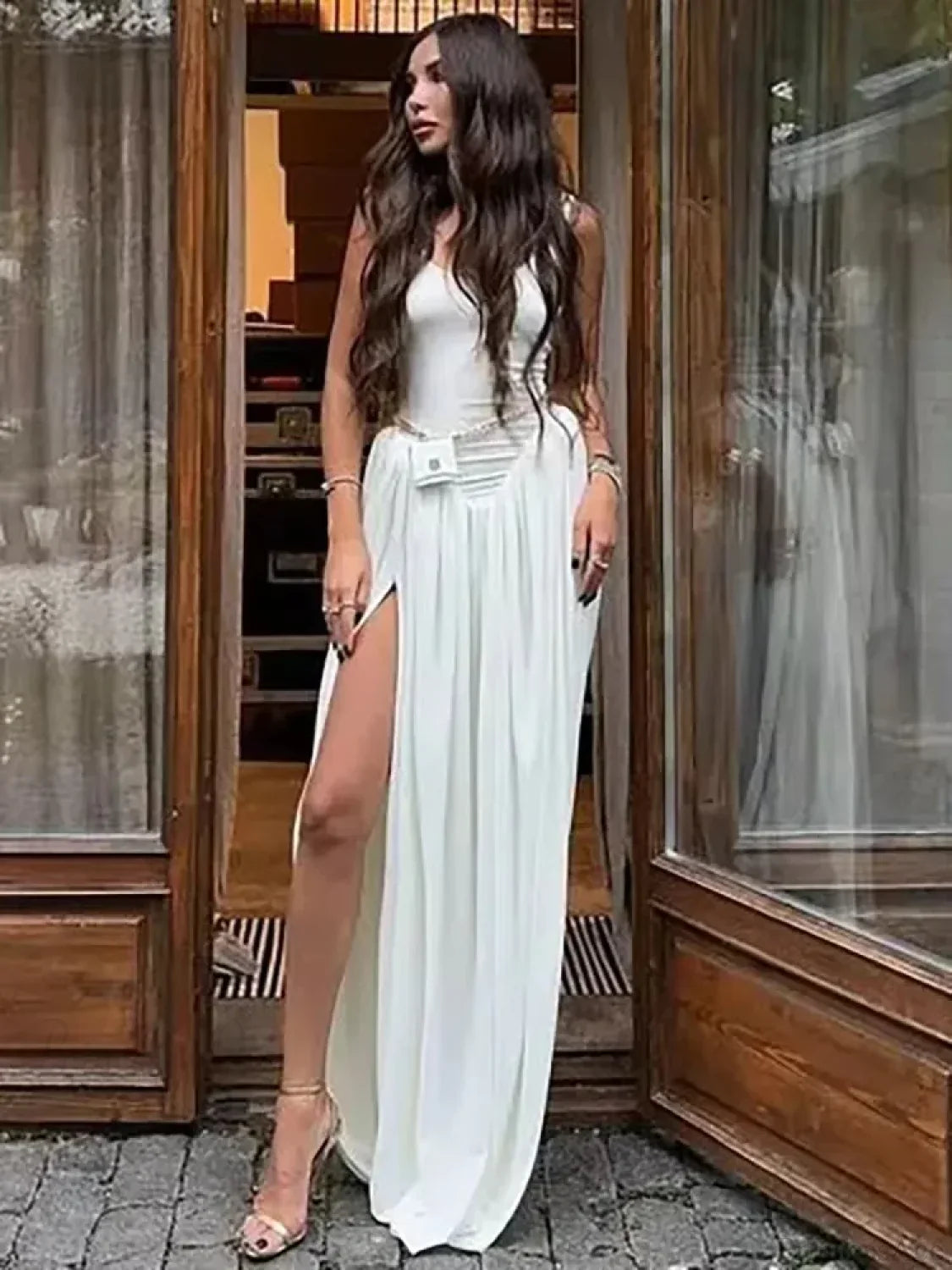 Black High Slit Maxi Vacation Dress White / S vacationdress-250223