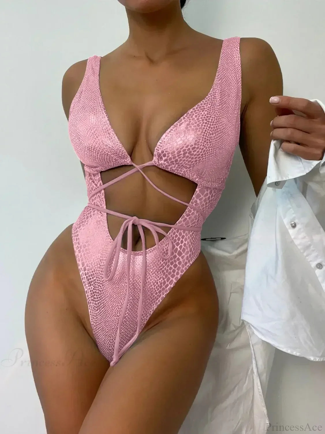 Black Snake Print Criss Cross One Piece Pink / S onepiece-250223