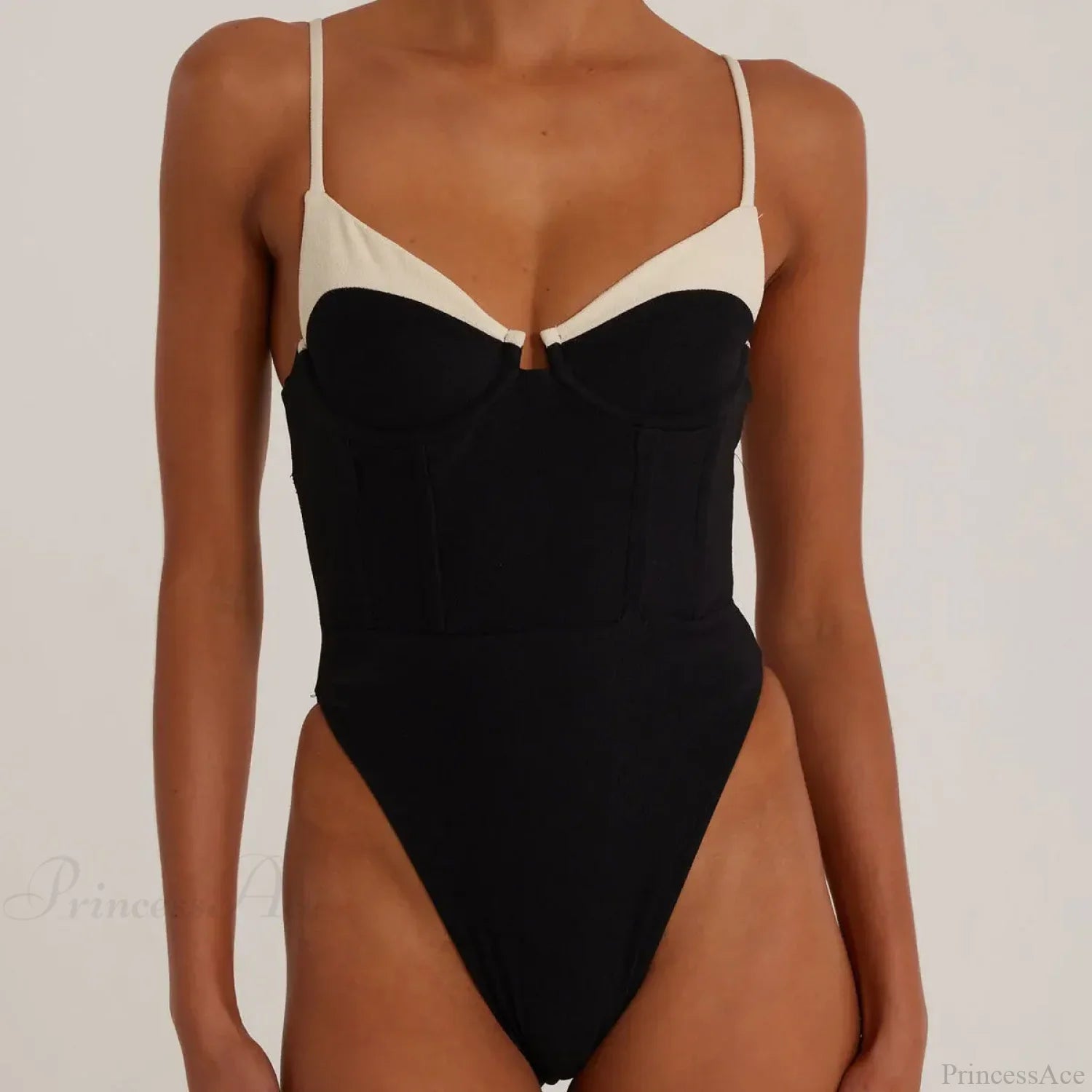 Black White One Piece Swimsuit Women Black / S onepiece-250223