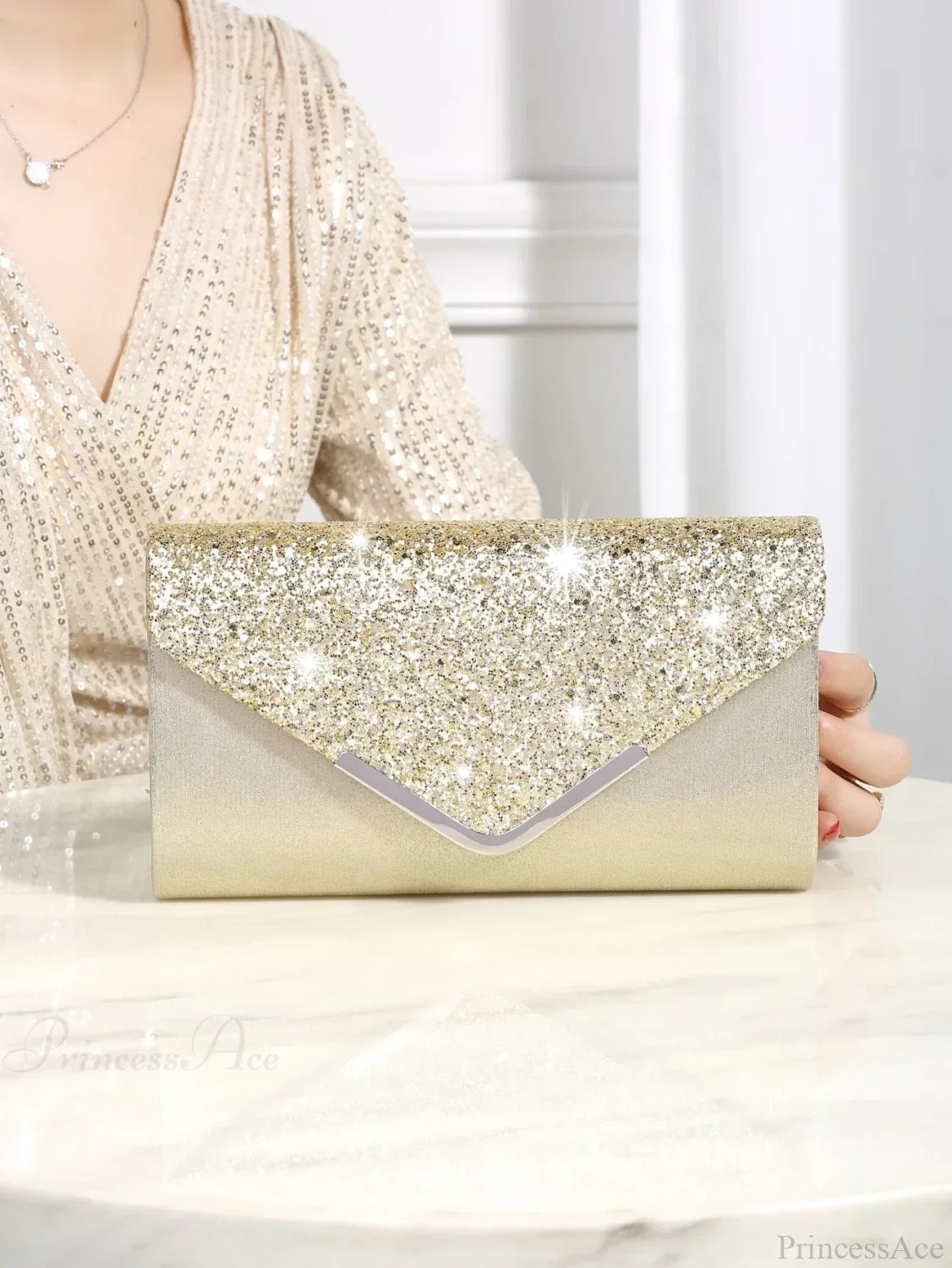 Bling Shiny Elegant Envelope Clutch Party Wedding Bag Gold clutchbag-250126