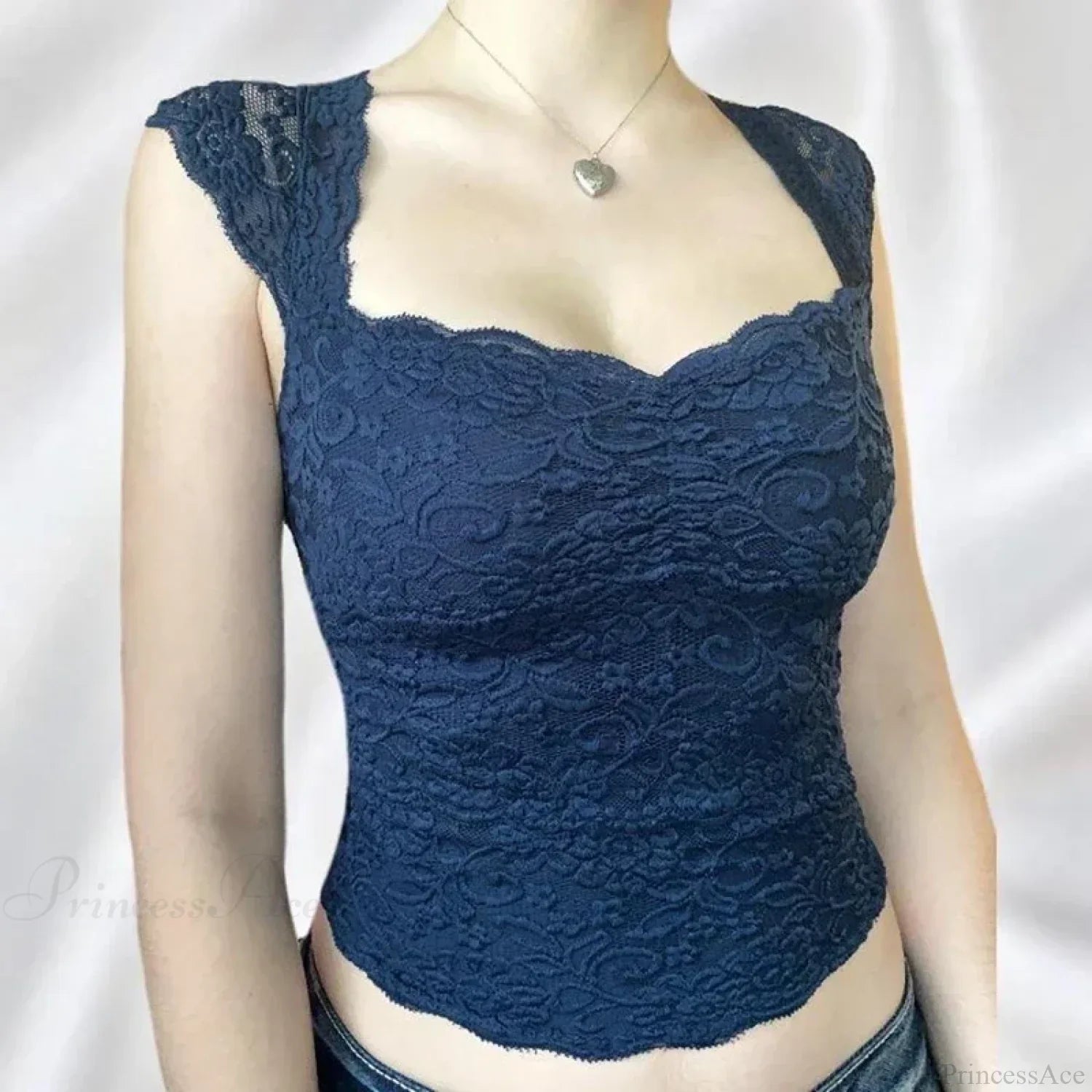 Blue Floral Lace Milkmaid Y2K Crop Top croptop-250126