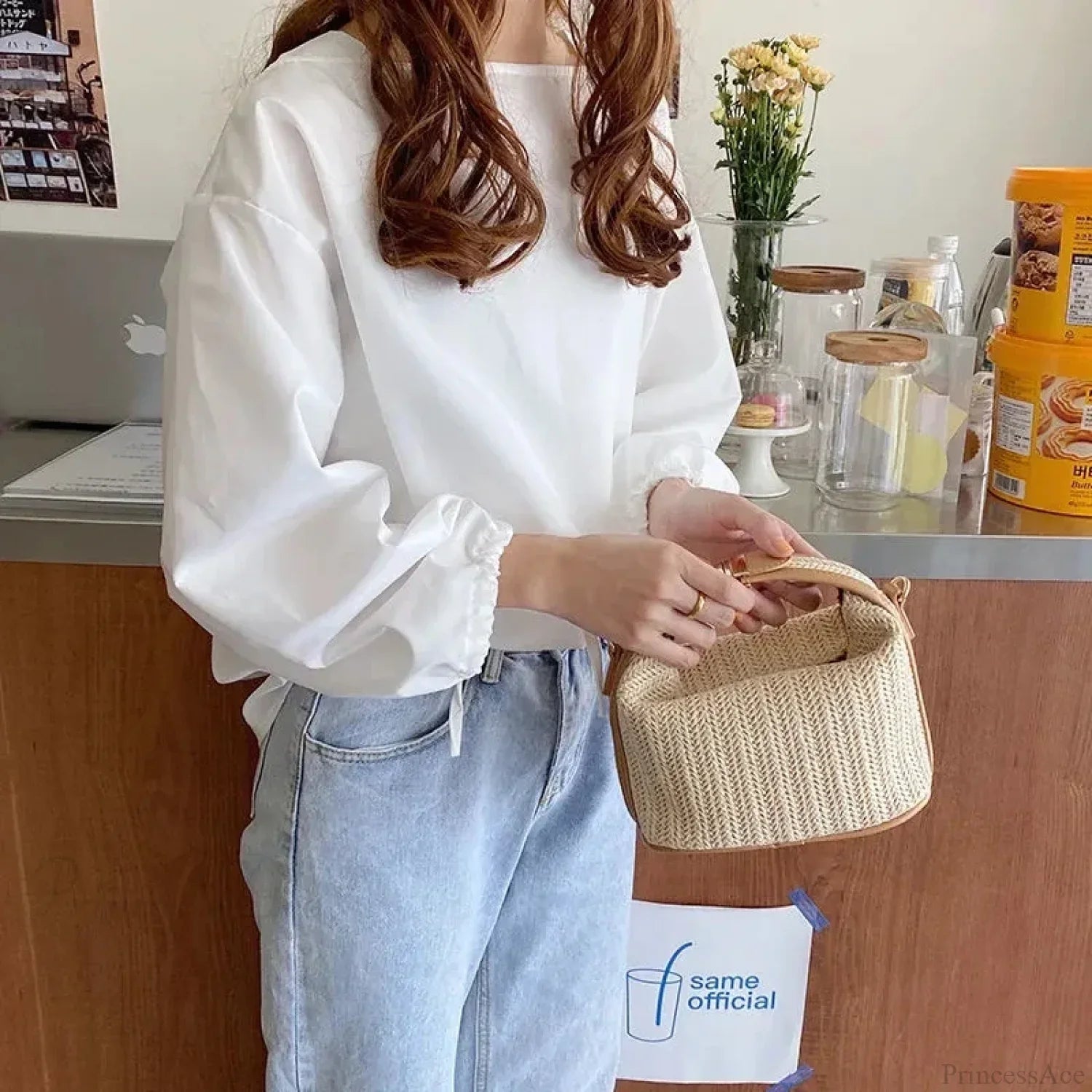 Bohemian Straw Crossbody Bucket Beach Handbag khaki / 20x11x12cm handbag-250126