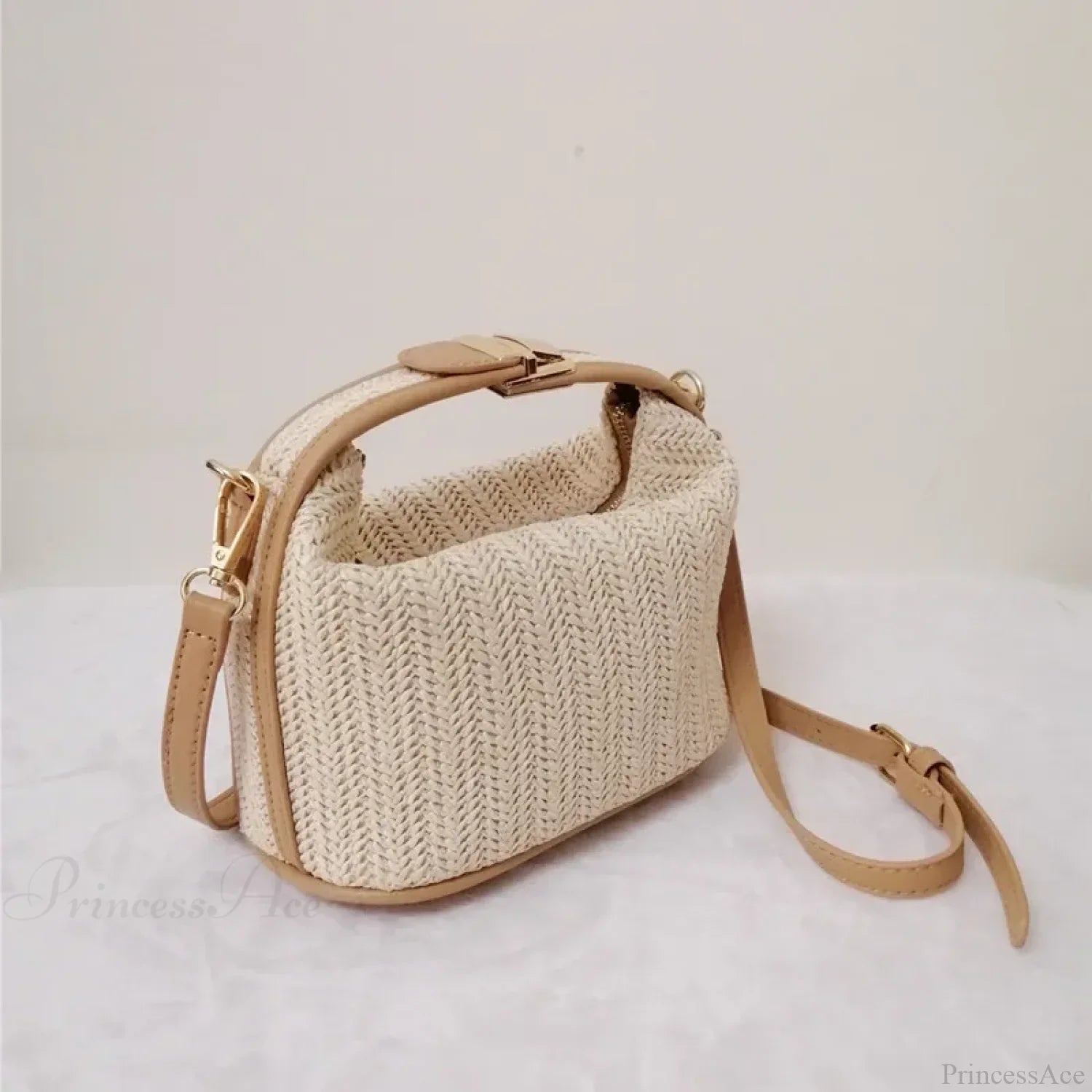 Bohemian Straw Crossbody Bucket Beach Handbag khaki / 20x11x12cm handbag-250126