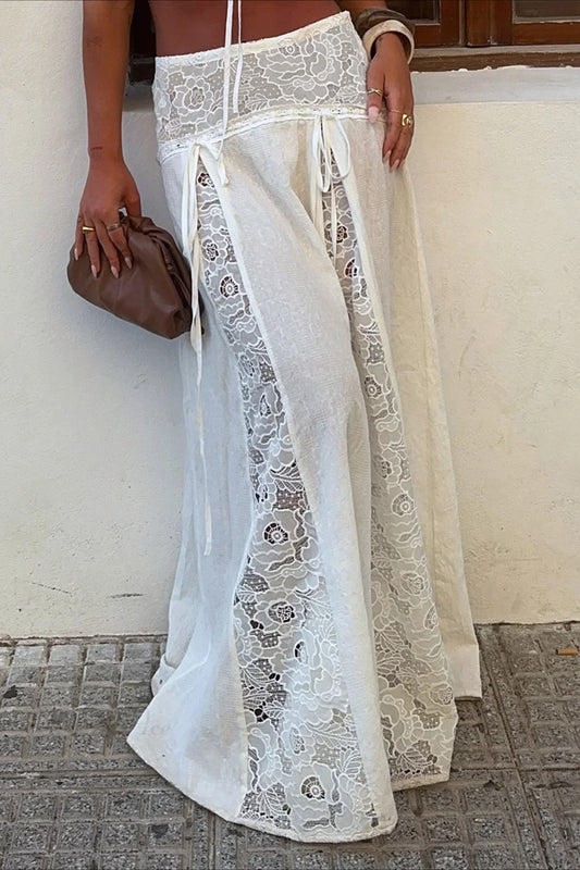Boho Lace Patchwork Maxi Skirt White / S